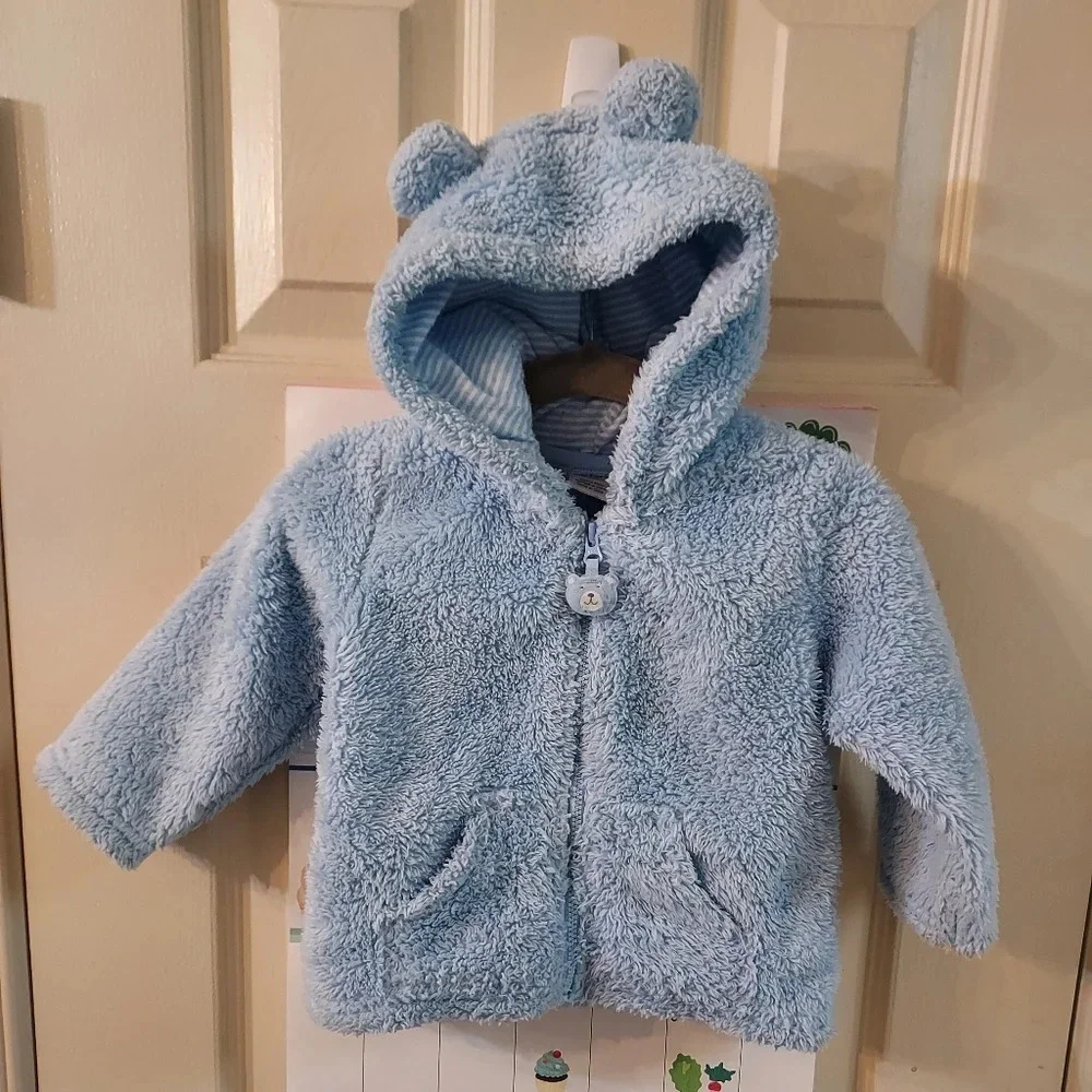 Carter's Baby Boy Blue Bear Sherpa Hooded Jacket Zip in Size 12M